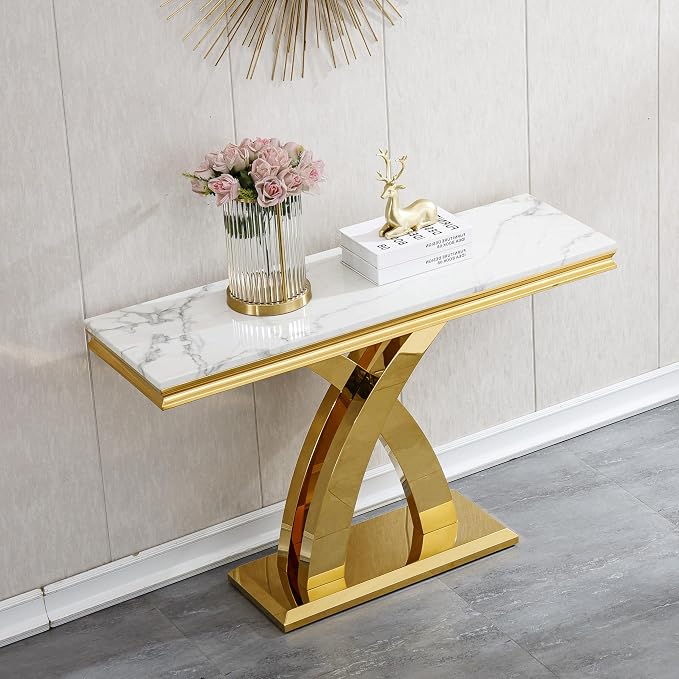 Console Table,white&gold-6