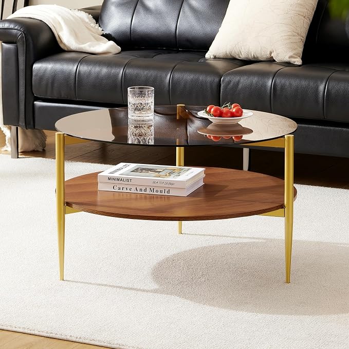 Brown Glass & Walnut Wood