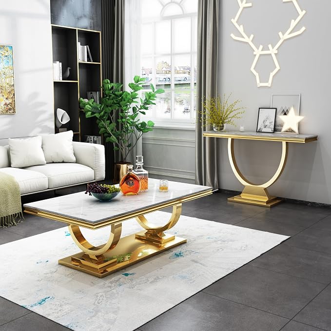 Coffee Table-white Top &Gold Base