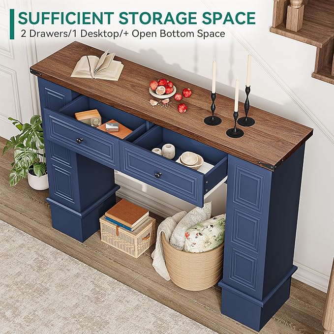 Navy Blue & Walnut