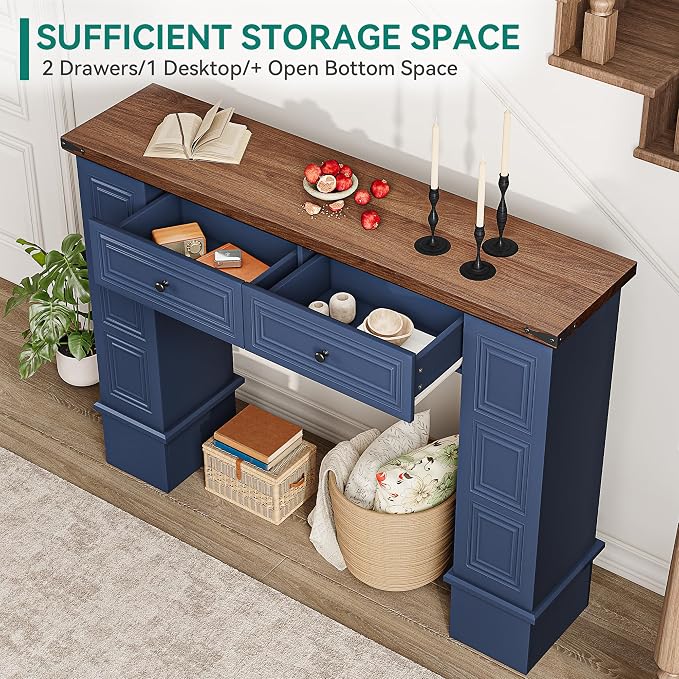 Navy Blue & Walnut