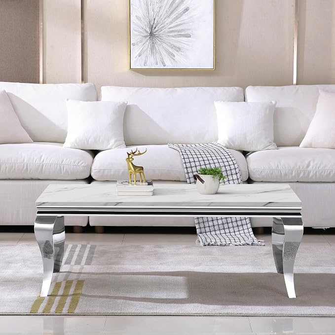 White Top & Silver Legs - Coffee Table
