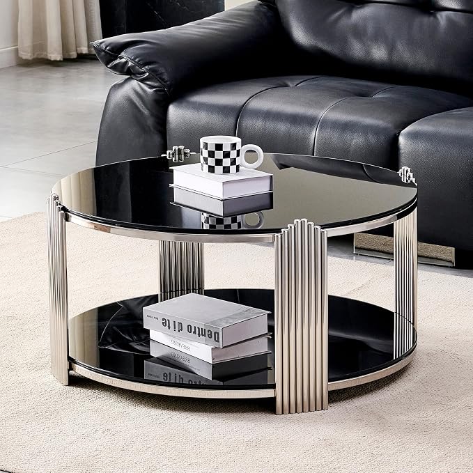 Black & Silver Round Coffee Table