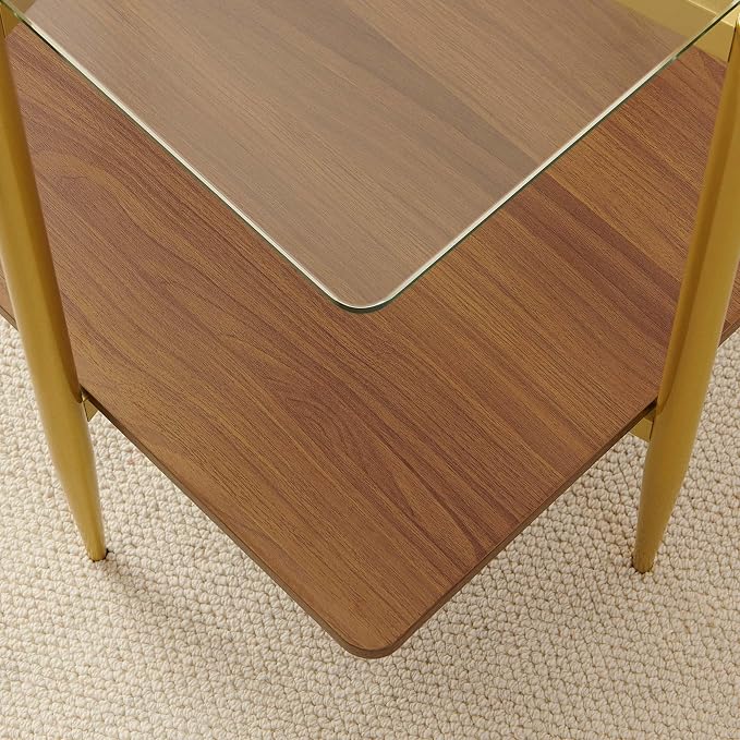 Clear Glass & Walnut Wood