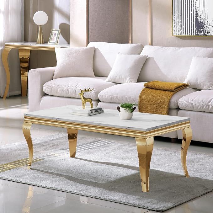 White Top & Gold Legs - Coffee Table