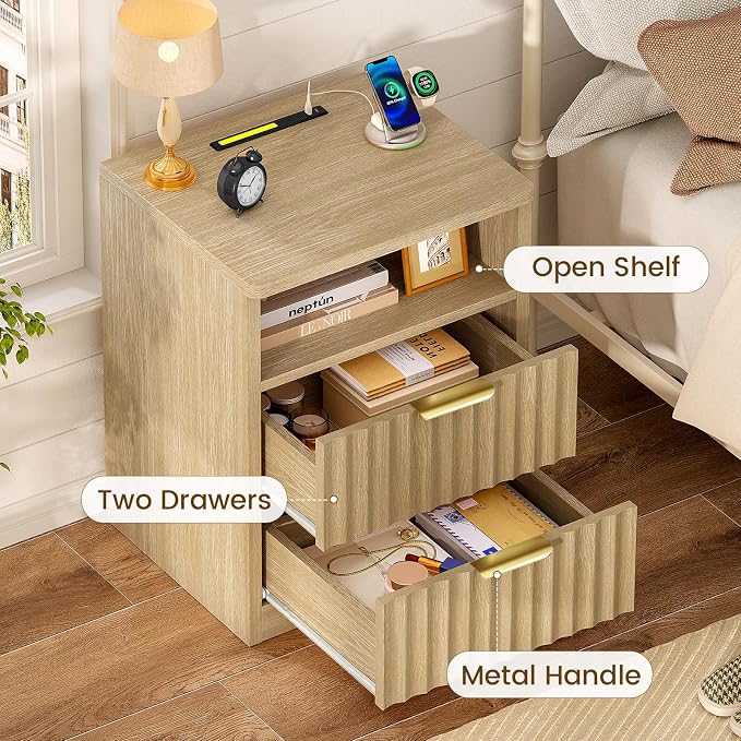 Natural, 2 Drawers Set of 2