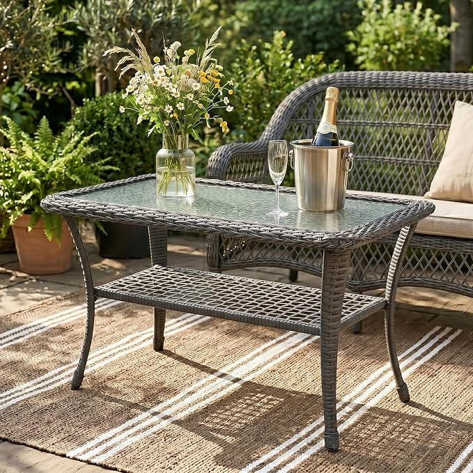 Gray Wicker/Glass Top