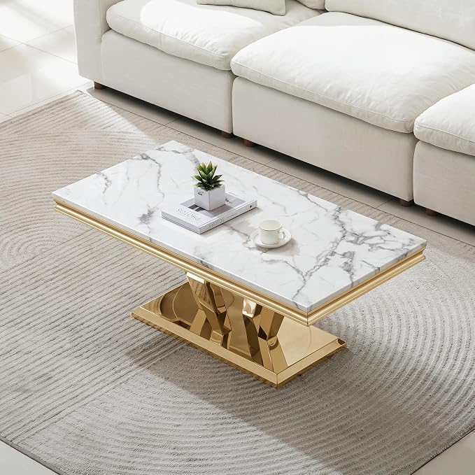 Diamond Base Coffee Table - White & Gold