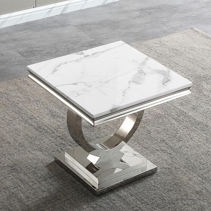 End Table - White Silver Base