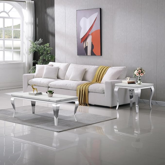 White Top & Silver Legs - End Table