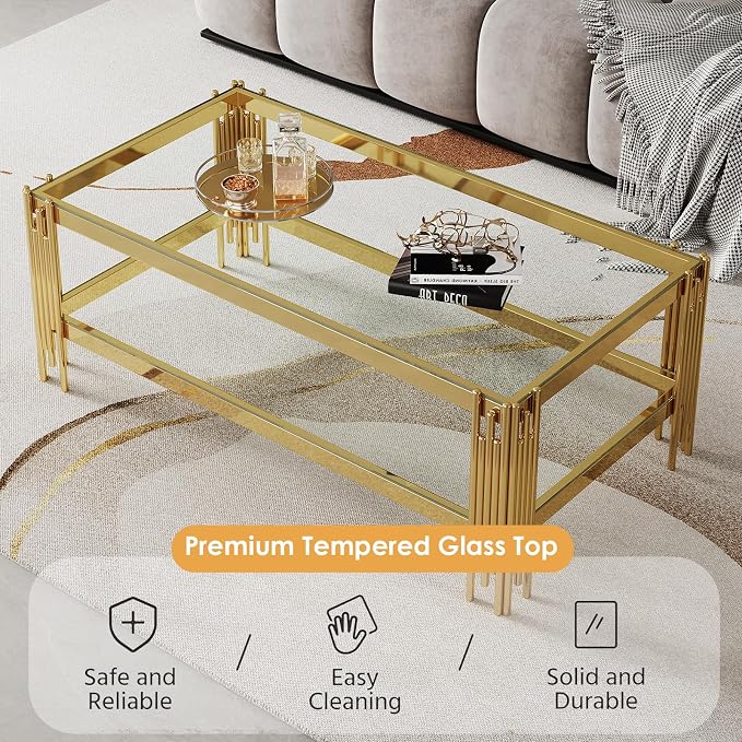 Coffee Table-clear & Gold