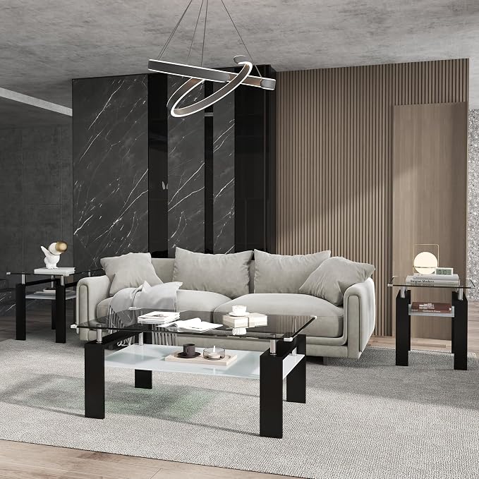 Clear Black Table + Black End Table + Black Console Table