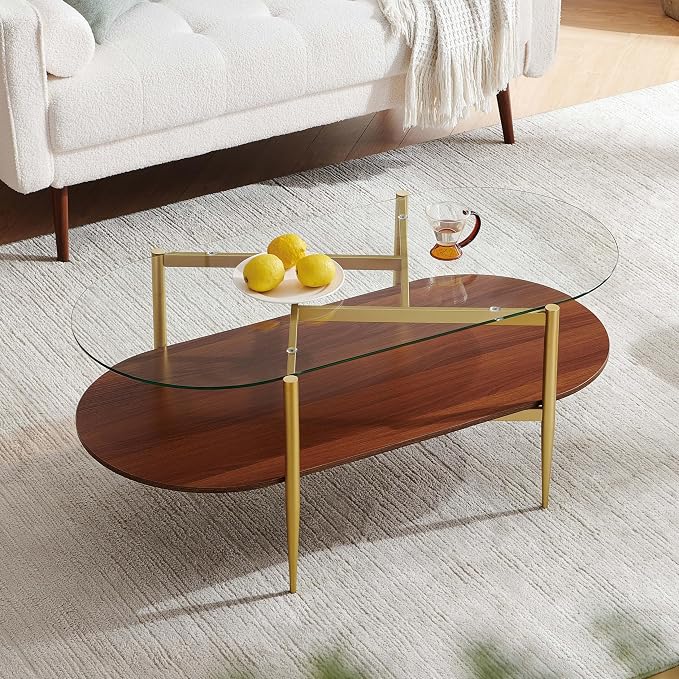 Clear Glass & Walnut Wood