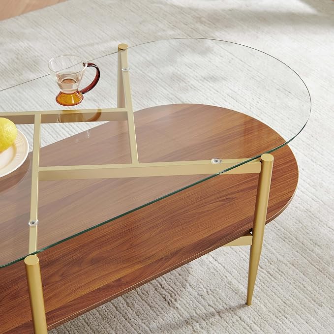 Clear Glass & Walnut Wood