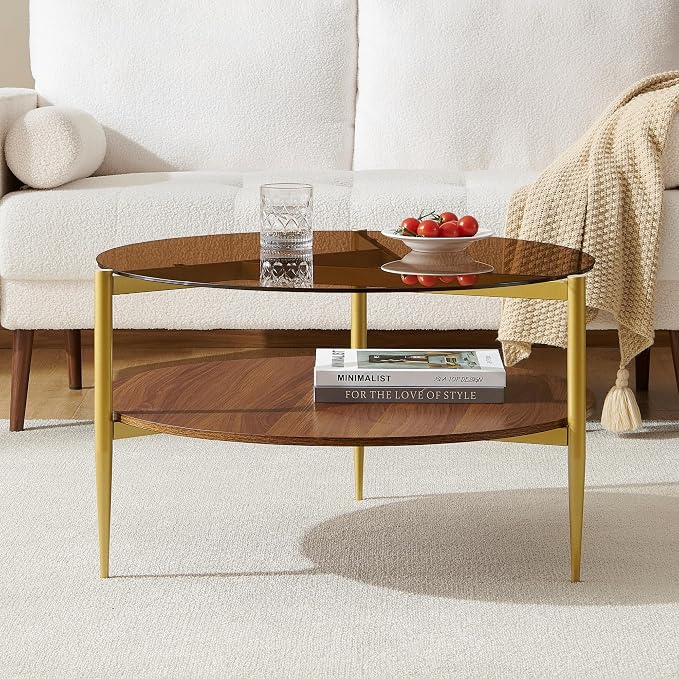Brown Glass & Walnut Wood