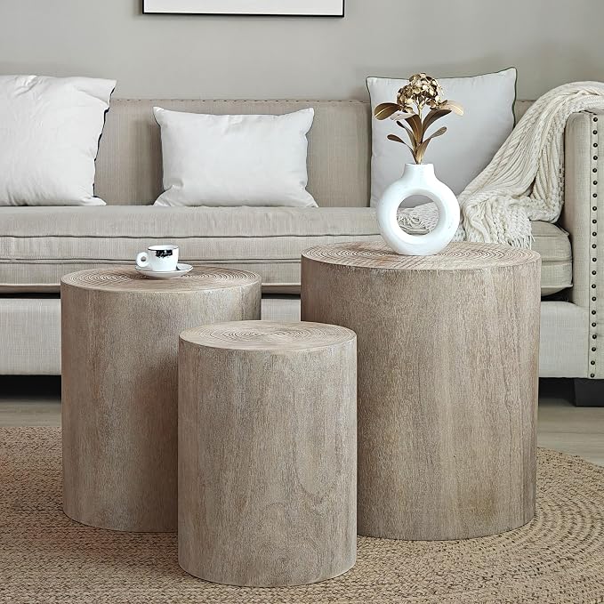 Set of 3-natural Wood
