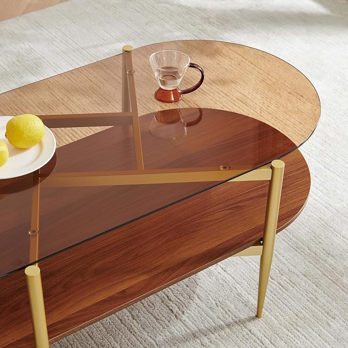 Brown Glass & Walnut Wood