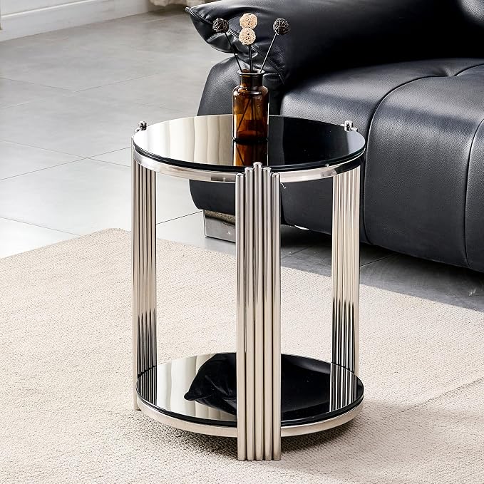 Black & Silver Round End Table