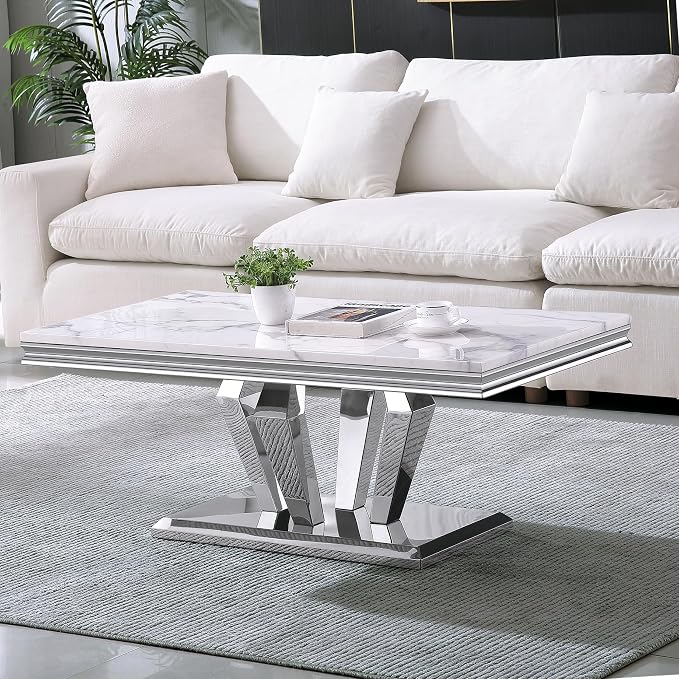 Diamond Base Coffee Table - White & Silver
