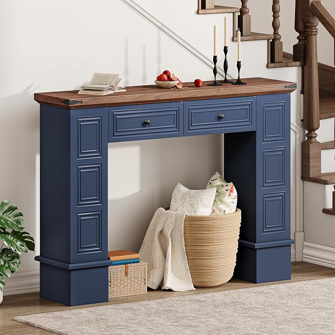 Navy Blue & Walnut