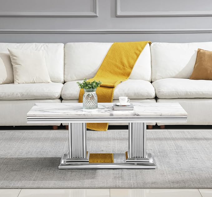 Coffee Table - White Silver Base