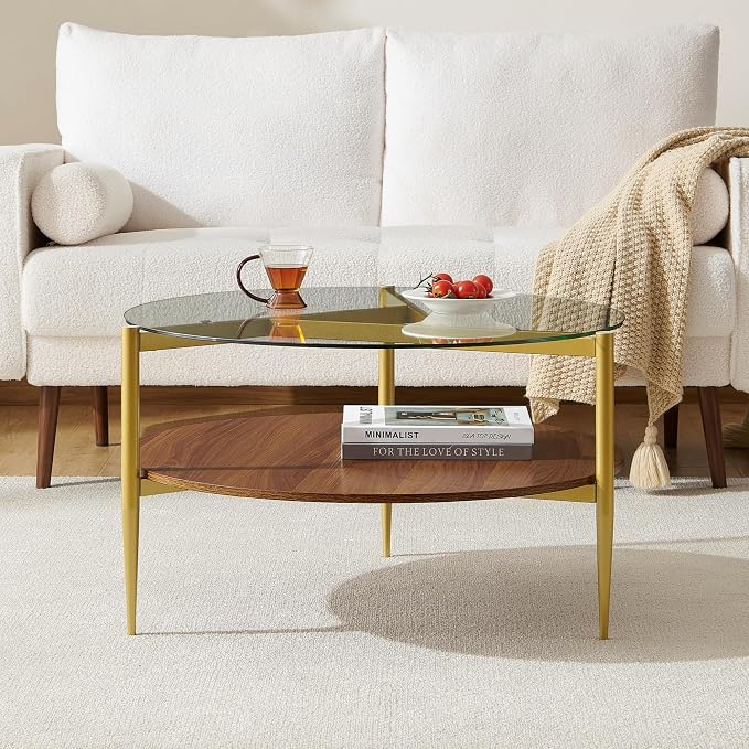 Clear Glass & Walnut Wood