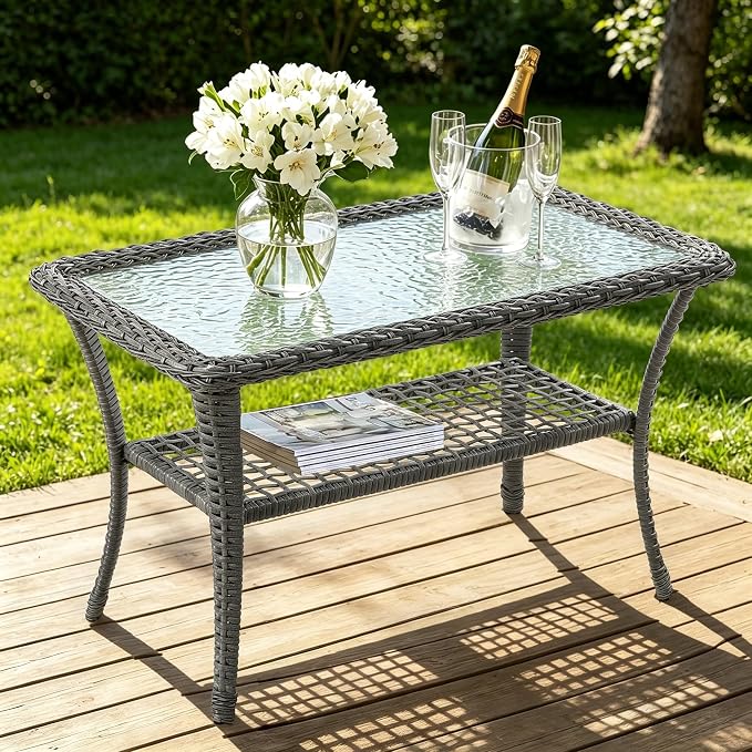 Gray Wicker/Glass Top