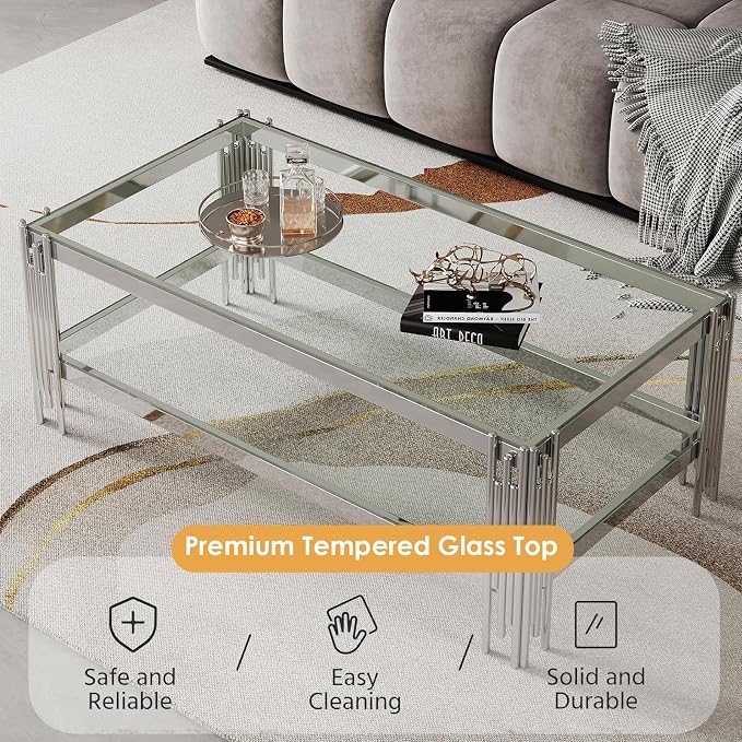 Coffee Table-clear & Silver