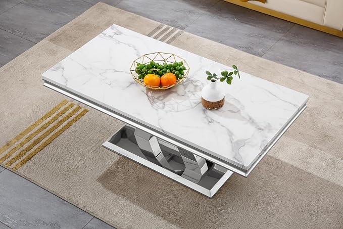 X-shape Base Coffee Table - White & Silver