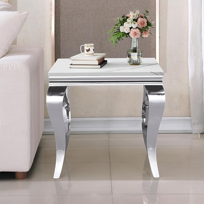 White Top & Silver Legs - End Table