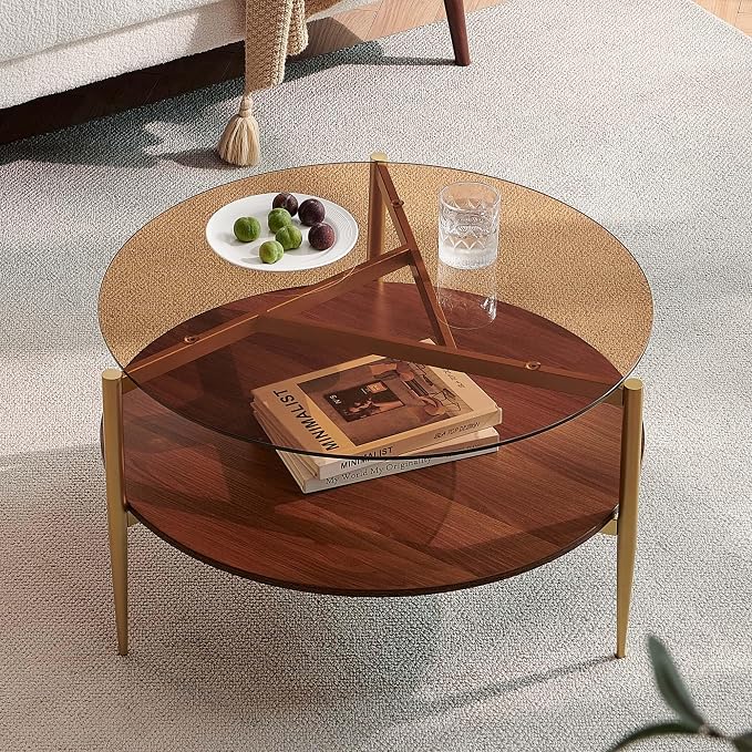 Brown Glass & Walnut Wood
