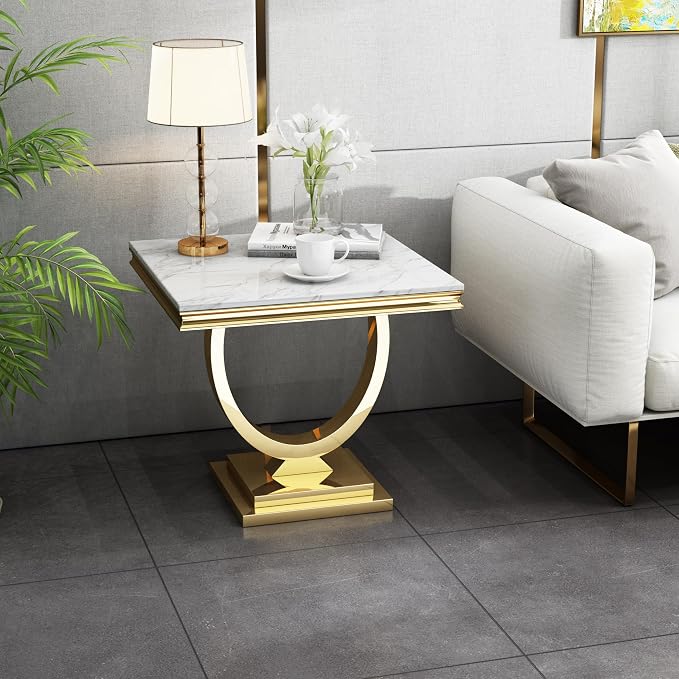 End Table-white Top &Gold Base