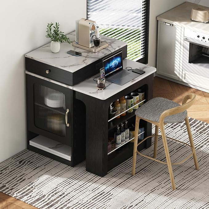 Black + Faux Marble Table + Particle Board+mdf