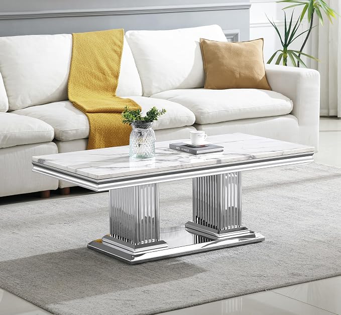 Coffee Table - White Silver Base