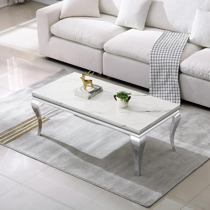 White Top & Silver Legs - Coffee Table