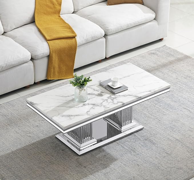 Coffee Table - White Silver Base