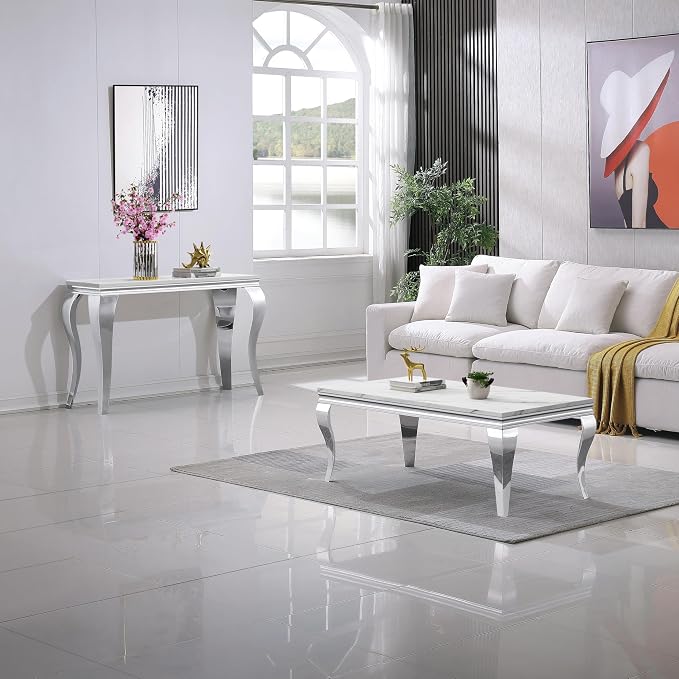 White Top & Silver Legs - Console Table