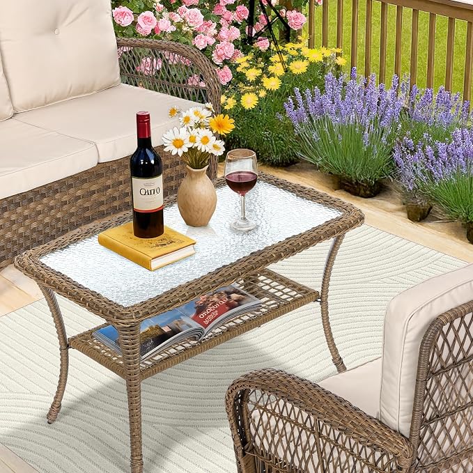 Brown Wicker/Glass Top