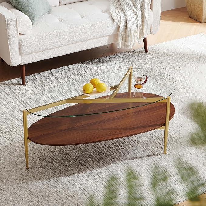 Clear Glass & Walnut Wood