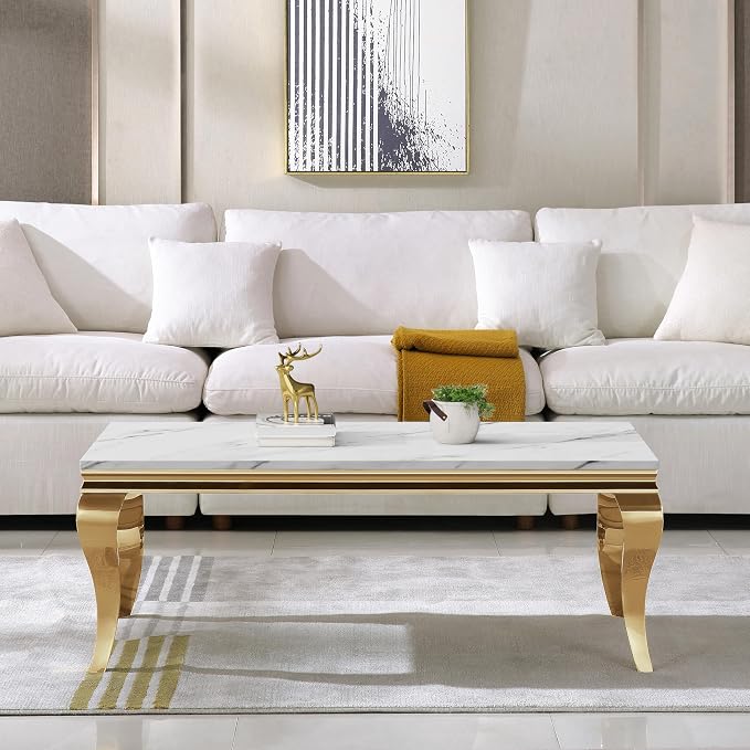 White Top & Gold Legs - Coffee Table