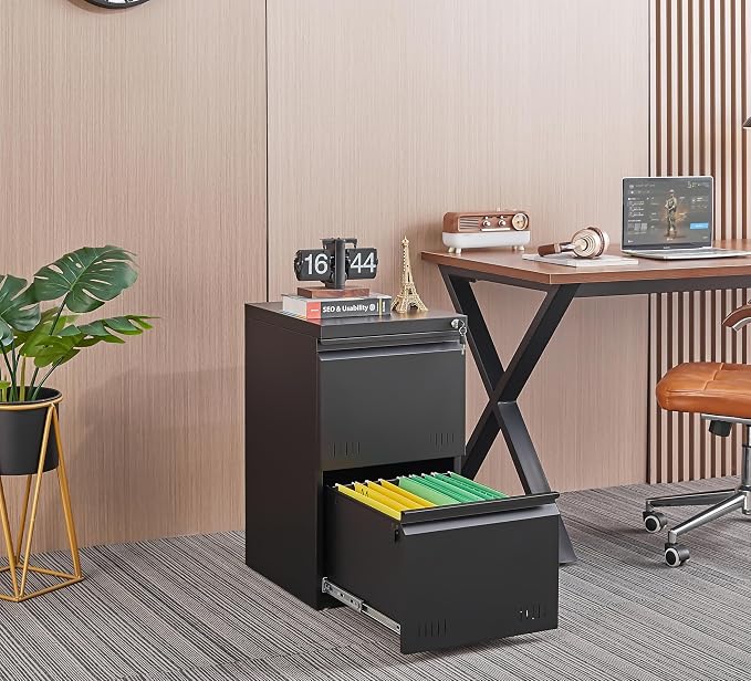 Matte-black 2-drawer Vertical