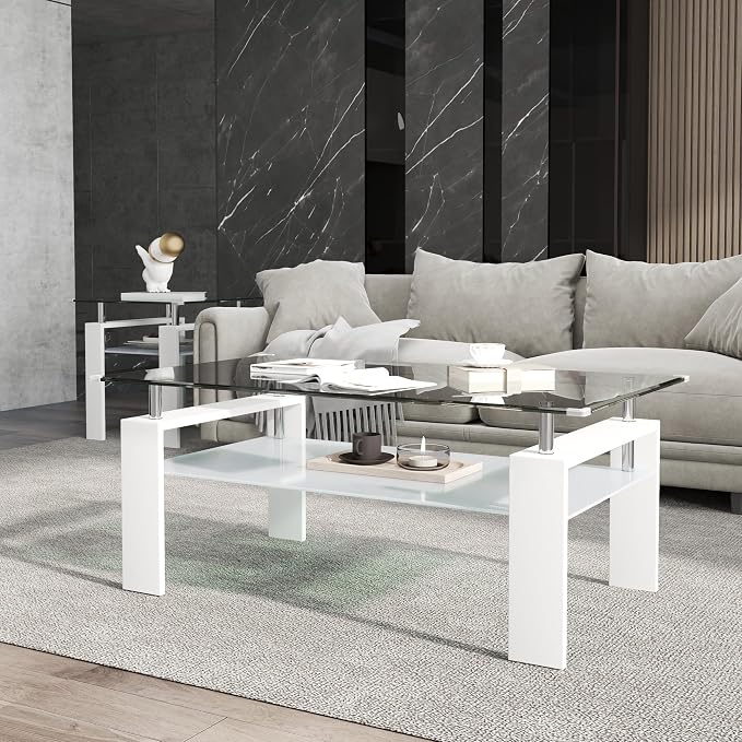 Clear White Table + White End Table + White Console Table