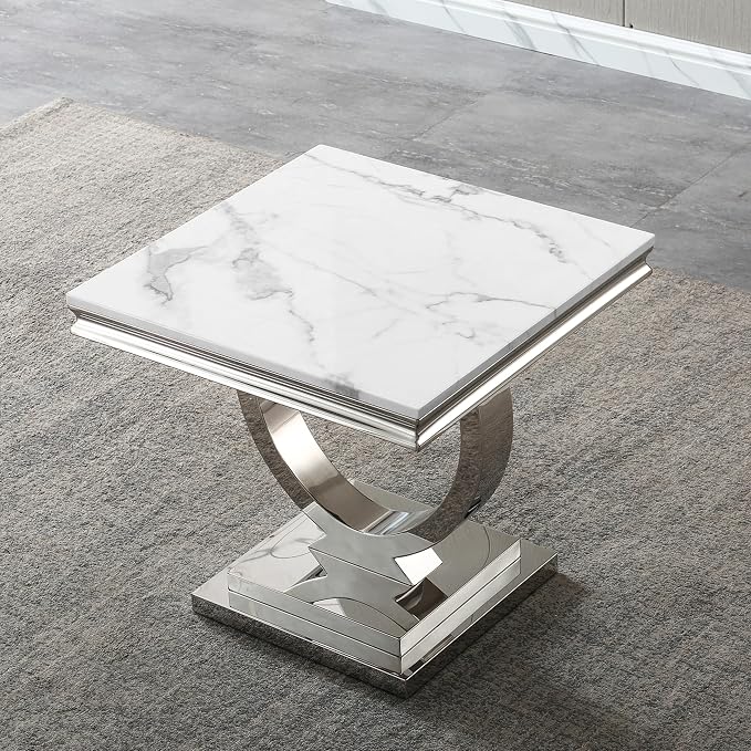 End Table - White Silver Base