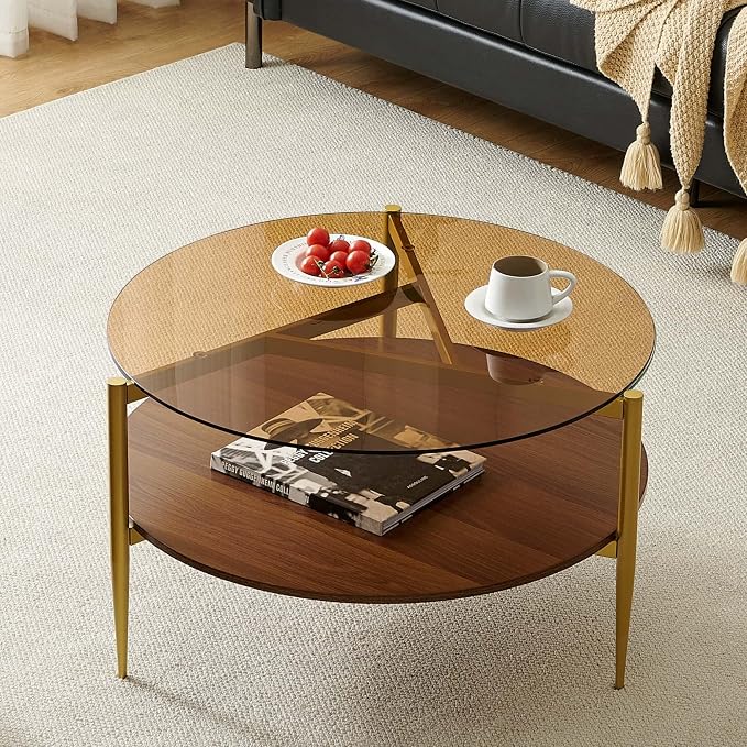 Brown Glass & Walnut Wood
