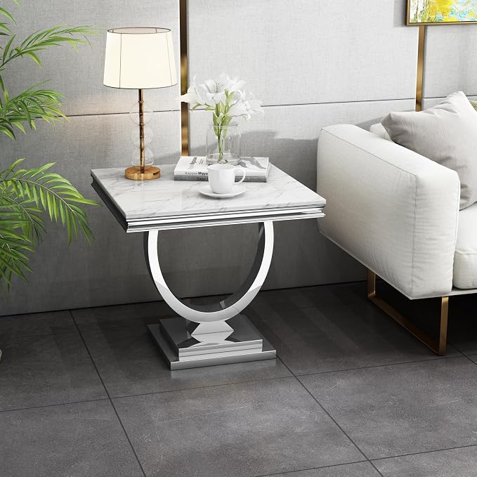 End Table - White Silver Base