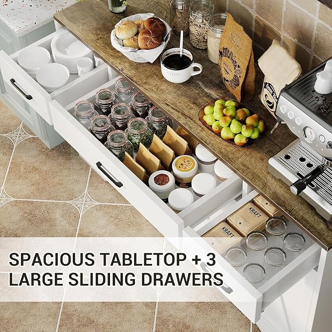 White Cabinet With Wood Tabletop